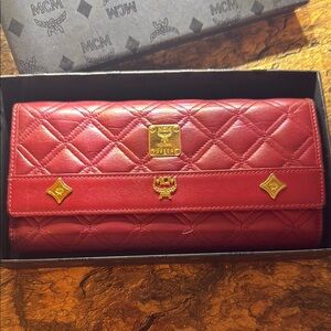 MCM Red Quilted Leather Wallet LIKE NEW NO CALLOUTS